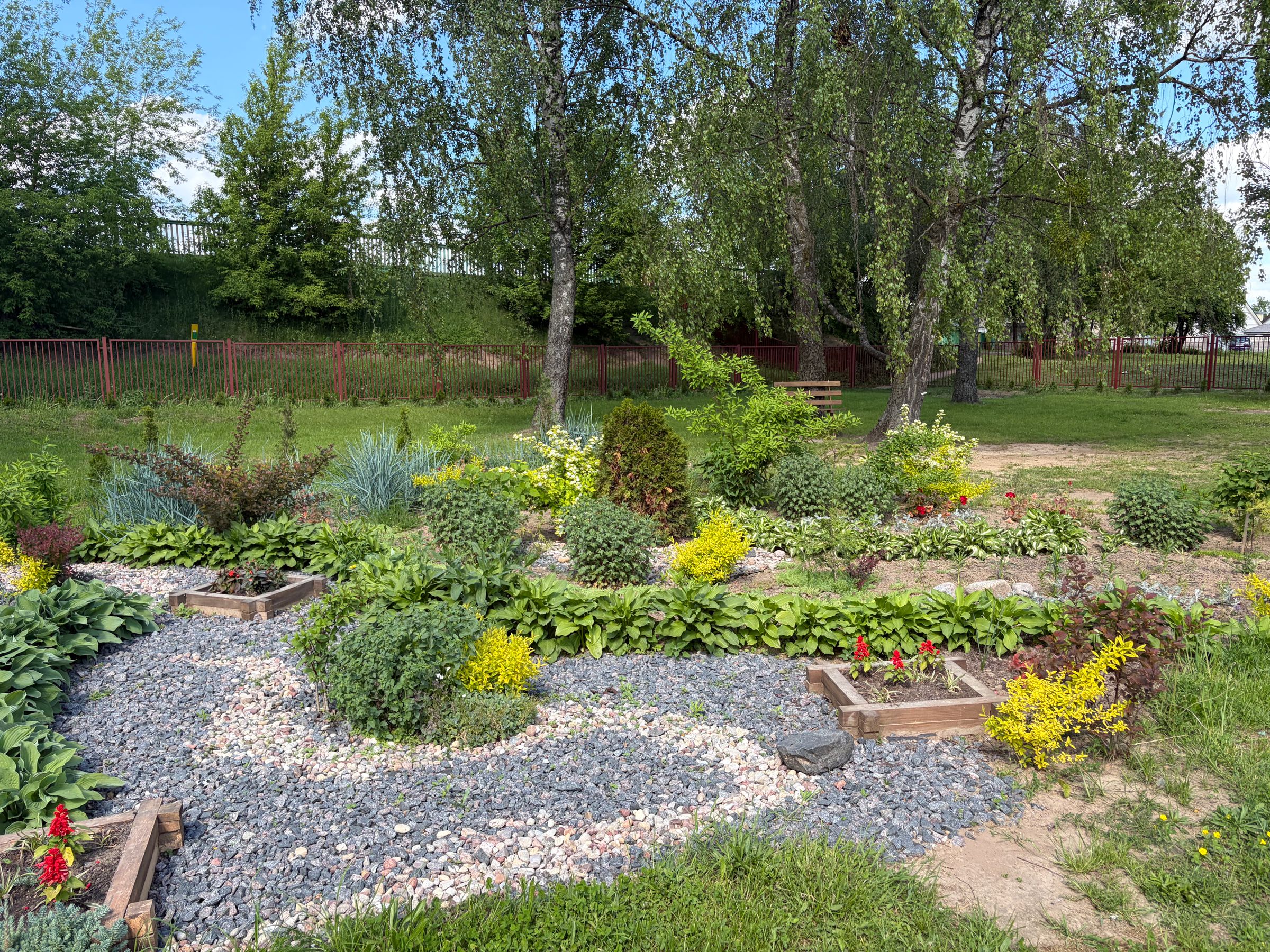Spring garden with layered plantings
